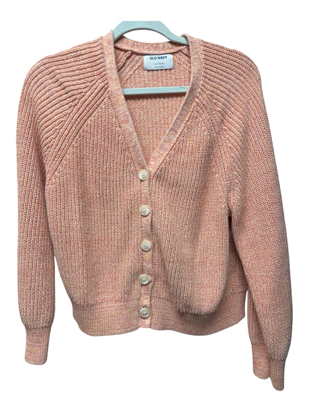 Old Navy 100% Cotton Ribbed Cardigan Sweater Peach Pink L Coastal grandma